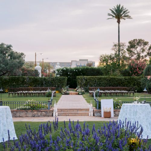 An outdoor garden wedding, ceremony and cocktail reception.